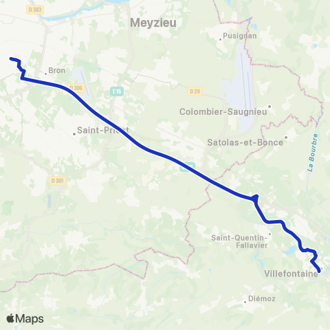 ARA Cars Région Isère Express Villefontaine-Lyon map