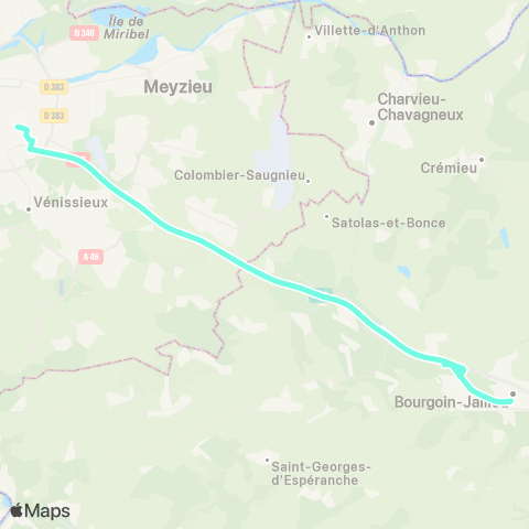 ARA Cars Région Isère Express Bourgoin-Lyon map