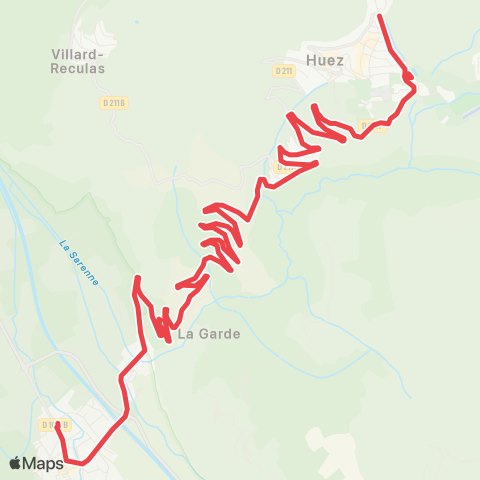 ARA Cars Région Isère L'Alpe d'Huez-Bourg d'Oisans-Grenoble map