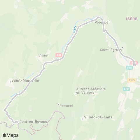 ARA Cars Région Isère - Scolaire Grenoble-Pont en Royans (Internes) map