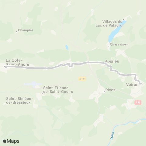 ARA Cars Région Isère - Scolaire Voiron-le Grand Lemps-la Cote St André map
