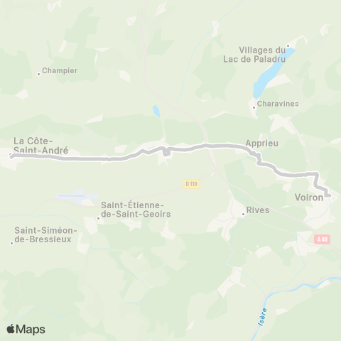 ARA Cars Région Isère - Scolaire La Cote St André-le Grand Lemps-Voiron map