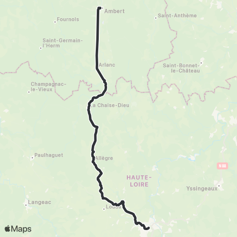 ARA Cars Région Haute-Loire Ambert / la Chaise Dieu / le Puy en Velay map