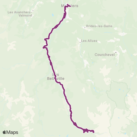 ARA Cars Région Savoie Moûtiers < > les Menuires < > Val Thorens map