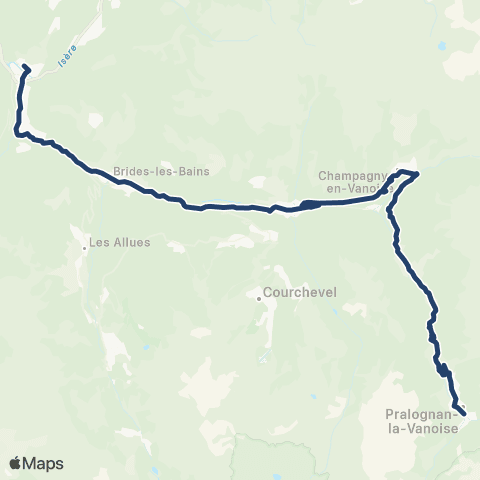 ARA Cars Région Savoie Pralognan < > Champagny < > Moûtiers map