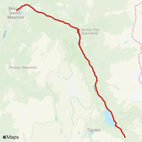 ARA Cars Région Savoie Bourg St Maurice < > Val d'Isere map