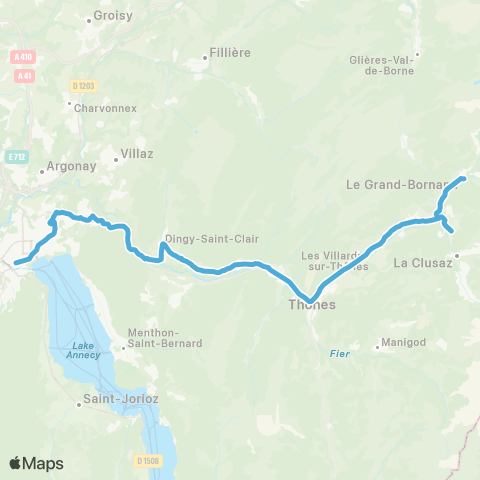 ARA Cars Région Haute-Savoie Annecy - Dingy-Saint-Clair - Thones map