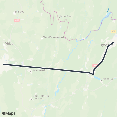 ARA Cars Région Express Bourg-en-Bresse - Oyonnax map
