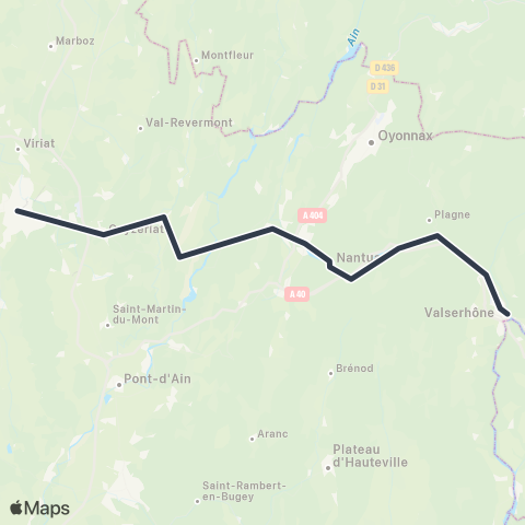 ARA Cars Région Express Bellegarde - Nurieux / Bourg-en-Bresse map