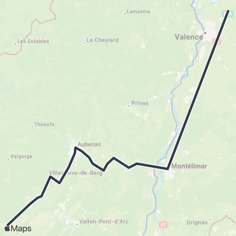 ARA Cars Région Express Valence TGV - Montélimar - Aubenas- Les Vans map