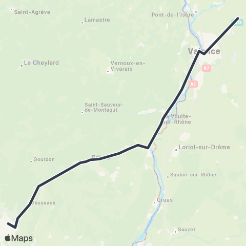 ARA Cars Région Express Valence TGV - Valence Ville - Privas - Aubenas map