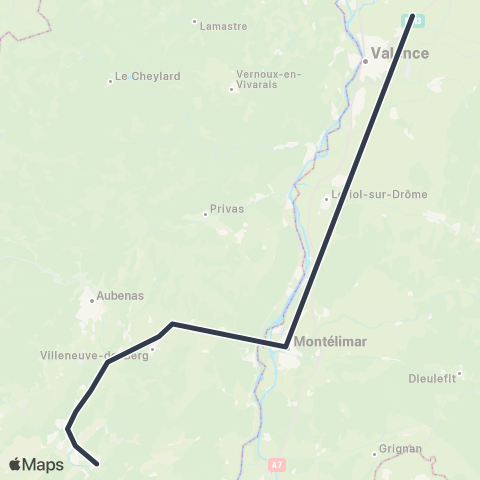 ARA Cars Région Express Valence TGV - Montélimar - Vallon Pont d'Arc map