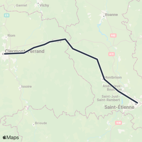 ARA Cars Région Express St Etienne - Clermont-Ferrand map