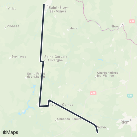 ARA Cars Région Express St-Gervais - les Ancizes - Volvic - Clermont-Ferrand map