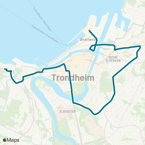 AtB Ilsvika-Pirbadet via Singsaker map