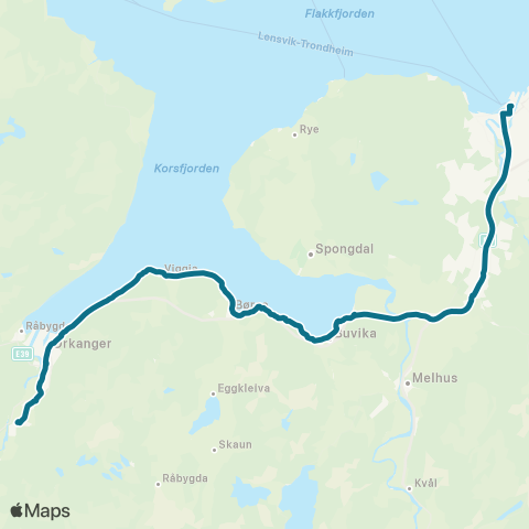 AtB Nattbuss Trondheim - Orkanger map