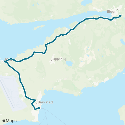 AtB Brekstad - Grøtan Vegkryss - Stokkslettbakken - Bjugn map