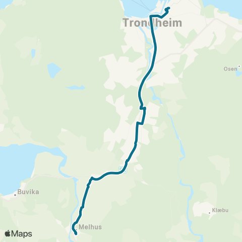AtB Melhusskyss-Trondheim map