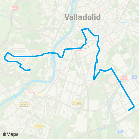 AUVASA Parquesol - Delicias-Polígono San Cristóbal map
