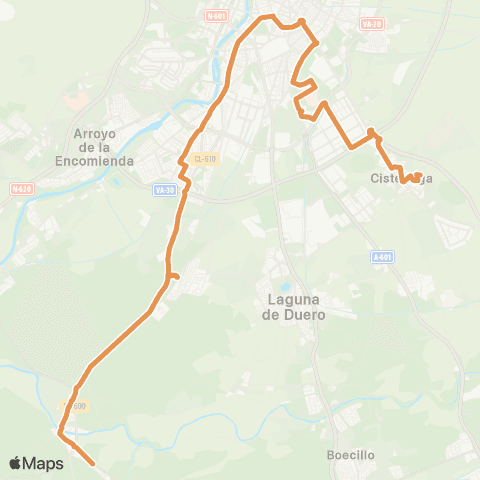 AUVASA Puente Duero - Hospital Río Hortega - la Cistérniga map