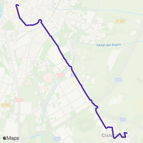 AUVASA La Cistérniga - Fuente Dorada map