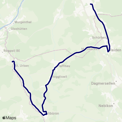 Aargau Verkehr St. Urban, Bahnhof - Zofingen, Bahnhof map