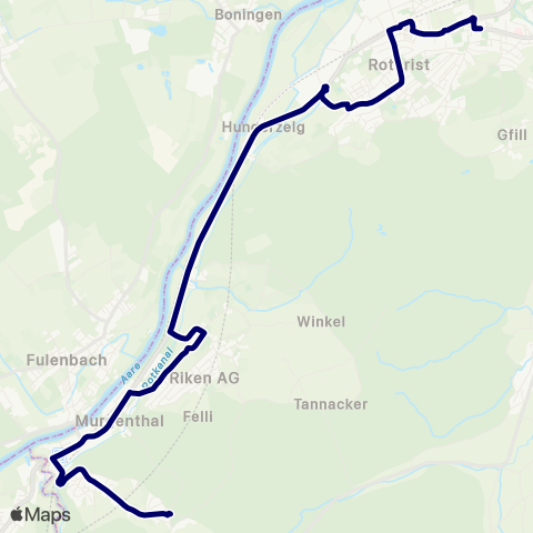 Aargau Verkehr Glashütten, Kirche - Rothrist, Bahnhof map