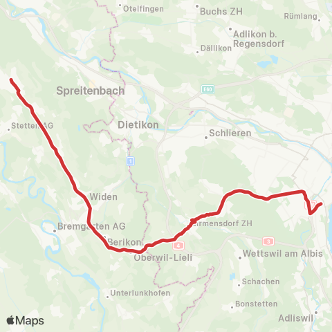 Aargau Verkehr Zürich Enge, Bahnhof/Bederstr. - Oberrohrdorf, Staretschwil map