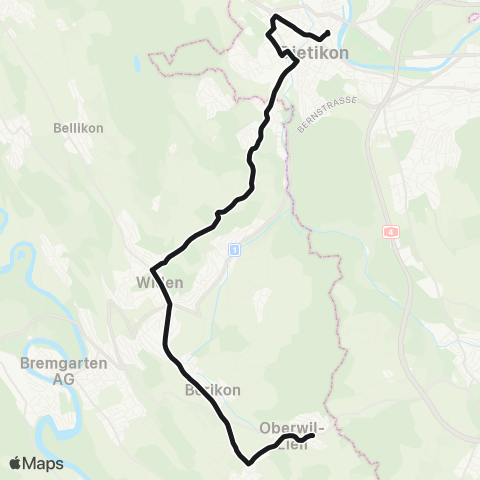 Aargau Verkehr Dietikon, Bahnhof - Oberwil-Lieli, Englisächer map