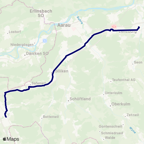 Aargau Verkehr Zofingen, Bahnhof - Oberentfelden, Ref. Kirche map