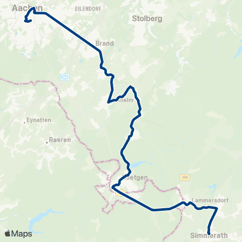 AVV Aachen Hbf - Elisenbrunnen - Brand - Rott - Roetgen - Simmerath - Imgenbroich - Walheim map