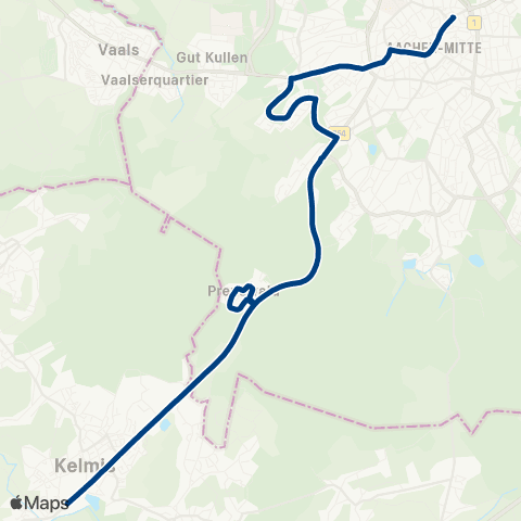 AVV Nachtexpress: Aachen Bushof / Elisenbrunnen - Schanz - Hanbruch - Preusweg - Preuswald - Kelmis map