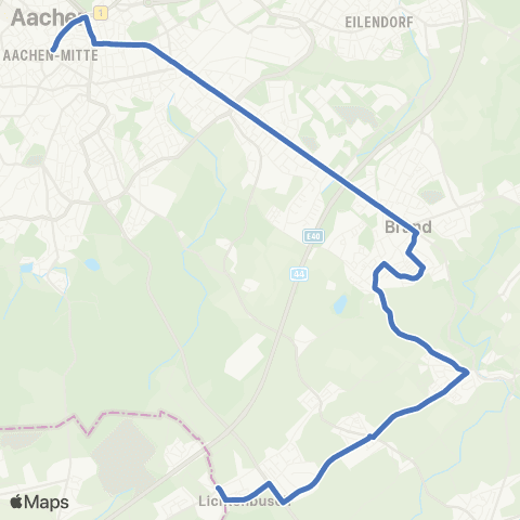AVV Elisenbrunnen - Aachen Bushof - Brand - Niederforstbach - Kornelimünster - Pascalstraße - Lichtenbusch map