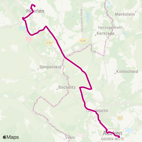 AVV Aachen Hbf - Bushof - Laurensberg - Richterich - Horbach - Parkstad Stadion - Heerlen map