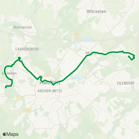 AVV Uniklinik - Campus Melaten - Süsterau - Westbahnhof - Aachen Bushof - Haaren - Verlautenheide map
