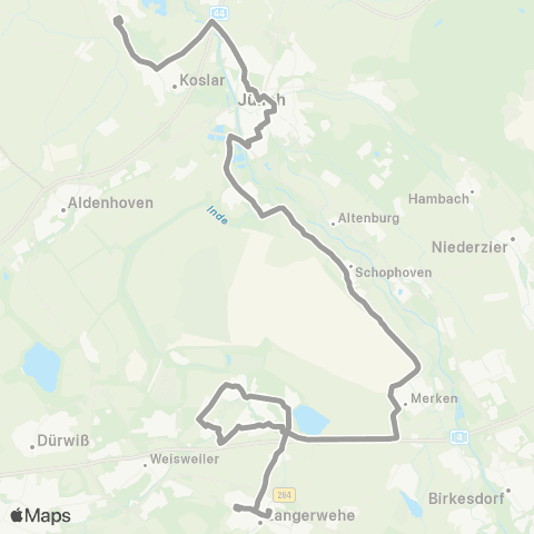 AVV Verstärkerfahrten Barmen Haus Overbach - Inden / Altdorf - Langerwehe map