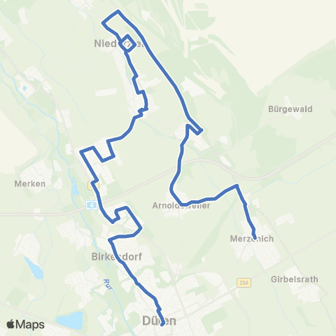 AVV Düren - Birkesdorf - Huchem-Stammeln - Niederzier - Ellen - Arnoldsweiler - Merzenich map