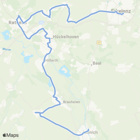 AVV Erkelenz - Golkrath - Kleingladbach - Ratheim - Hückelhoven - Hilfarth - Brachelen - Lindern - Linnich map