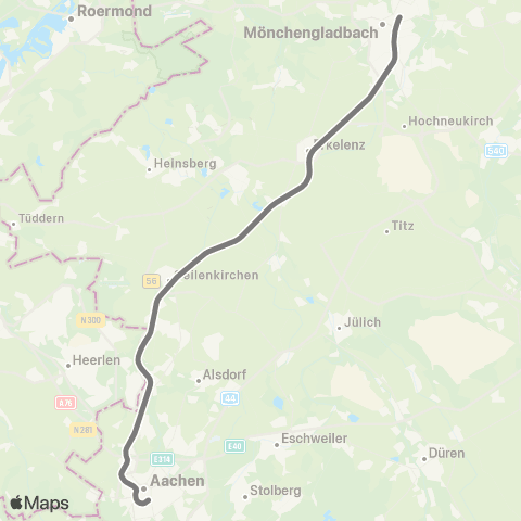 AVV Aachen - Herzogenrath - Geilenkirchen - Hückelhoven-Baal - Erkelenz - Mönchengladbach - Düsseldorf map