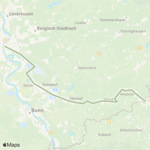 AVV Au (Sieg) - Hennef (Sieg) - Siegburg - Köln Hbf - Horrem - Düren map