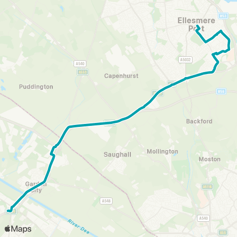 Arriva Wales Ellesmere Port Bus Interchange - Deeside Ind Pk Zone 1 map