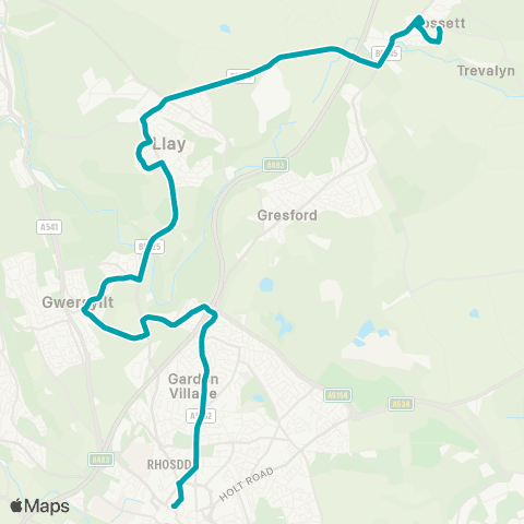 Arriva Wales Wrexham Bus Station - Rossett Fields map