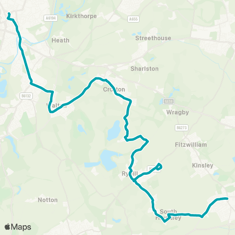 Arriva Yorkshire New Crofton - Wakefield Bus Station map