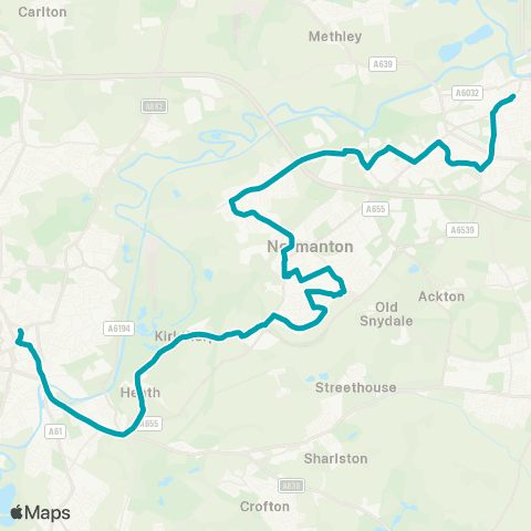Arriva Yorkshire Wakefield Bus Sta - Castleford Bus Sta map