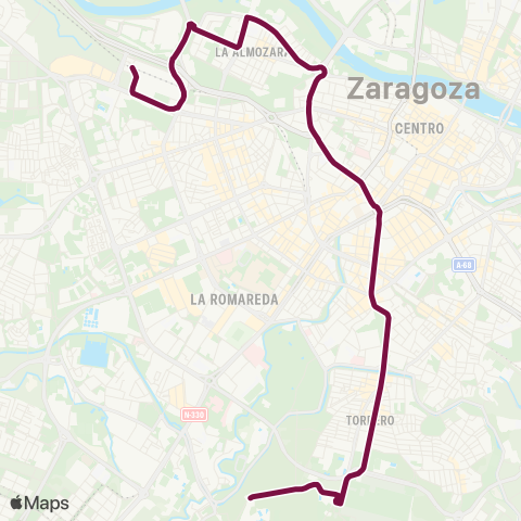 Transporte Urbano de Zaragoza Estacion Delicias - Cementerio map