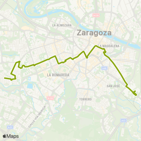 Transporte Urbano de Zaragoza Bajo Aragon - via Hispanidad map