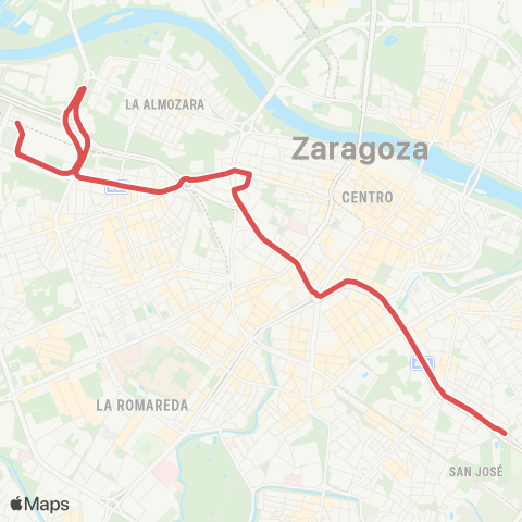 Transporte Urbano de Zaragoza Pabellón Príncipe Felipe - Estación Delicias map