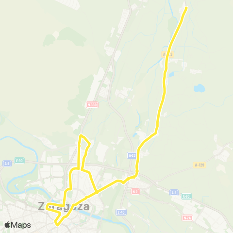 Transporte Urbano de Zaragoza Plaza Aragon - Arrabal - San Gregorio - Peñaflor map