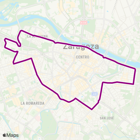Transporte Urbano de Zaragoza Circular 3 map
