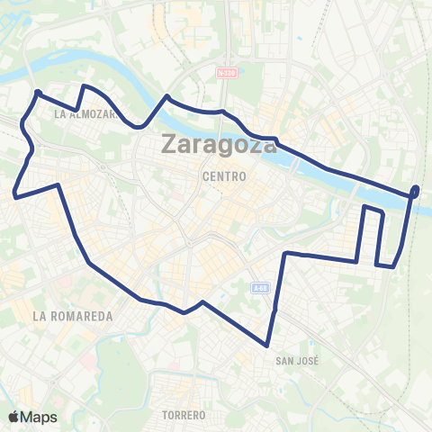 Transporte Urbano de Zaragoza Circular 4 map